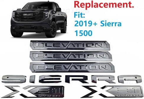 6 قطع من Elevation Sierra Bed X31 شعارات الباب الخلفي للباب الخلفي لوحة اسم متوافقة مع 2019-2025 Sierra 1500 (أسود لامع) in Kuwait