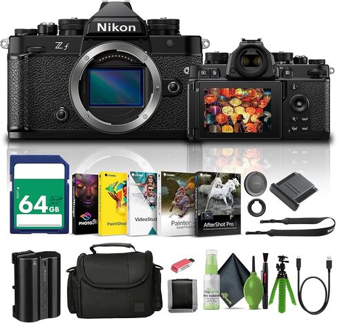 Nikon Zf with 24.5MP Sensor and 4K Video Recording Mirrorless Camera (1761) + 64GB Memory Card + Bag + Card Reader + Corel Photo Software + Flex Tripod + Memory Wallet + Cleaning Kit + Cap Keeper in Saudi Arabia