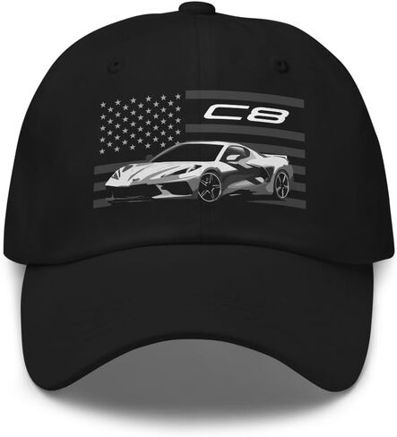 C8 Corvette American Flag Dad Hat – Mid-Engine Supercar Design – Patriotic Cap in Saudi Arabia
