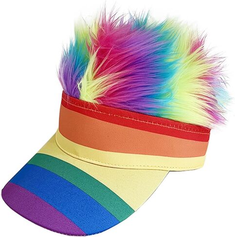 قبعة بيسبول ذات شعر صناعي مبتكر من Awlsyj، قبعة بواقٍ للشمس مع شعر مستعار صناعي، أسود وأبيض حجر الراين قوس قزح فخر الفهد in Kuwait