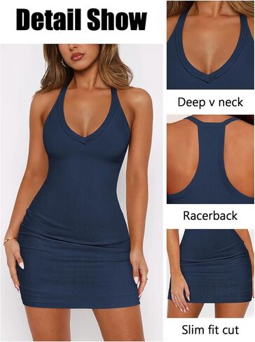Womens Sexy Bodycon Dresses for Women Summer Ribbed Deep V Neck Mini Dress Going Out Tight Tank Short Dress in Saudi Arabia