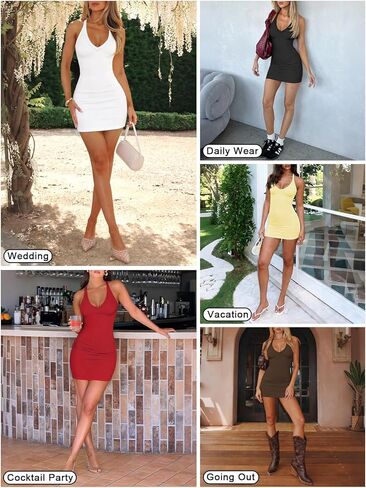 Womens Sexy Bodycon Dresses for Women Summer Ribbed Deep V Neck Mini Dress Going Out Tight Tank Short Dress in Saudi Arabia