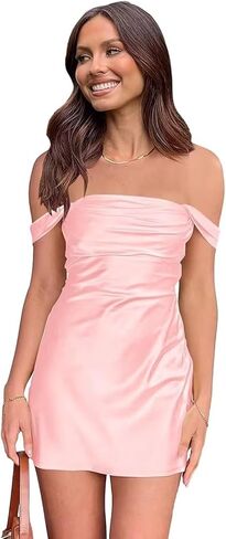 Satin Off Shoulder Homecoming Dresses Short 2026 Bodycon Cowl Neck Simple Mini Cocktail Gowns for Women in Kuwait
