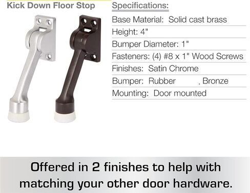 BRINKS Commercial - 4-Pack 4" Kick-Down Door Stop, Satin Chrome Finish - Non-Obtrusive Option to Protect Your Door and Walls in Saudi Arabia