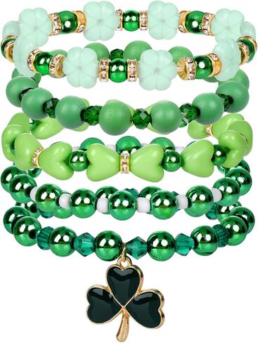 Yolyoo St.Patrick's Day Bracelets Shamrock Clay Beaded Stretch Bracelets for Women Men Holiday Accessory Party Gifts in Saudi Arabia