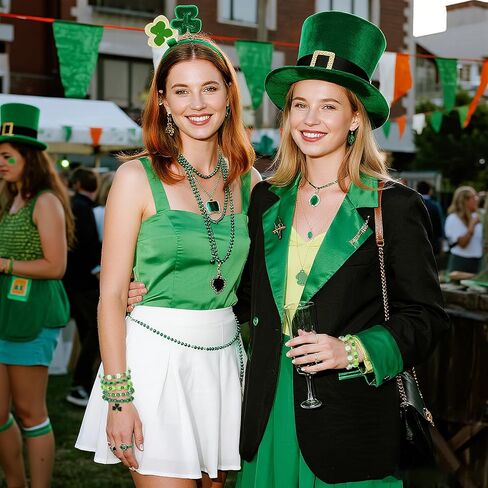 Yolyoo St.Patrick's Day Bracelets Shamrock Clay Beaded Stretch Bracelets for Women Men Holiday Accessory Party Gifts in Saudi Arabia