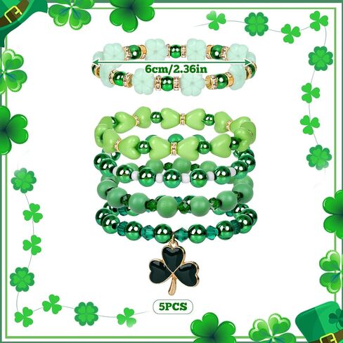 Yolyoo St.Patrick's Day Bracelets Shamrock Clay Beaded Stretch Bracelets for Women Men Holiday Accessory Party Gifts in Saudi Arabia