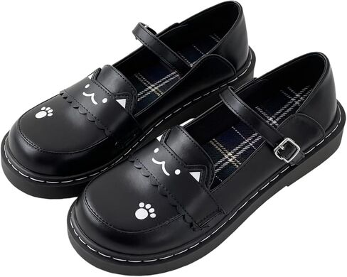 Women's Cute Cat Face Mary Jane Flats – Kawaii Platform Shoes with Paw Print Detail for Dress, Casual Wear or Anime Outfits in Saudi Arabia