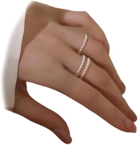 Dainty Beaded Pearl Stretch Knuckle Rings Stackable for Women Statement, Cute Small White Beads Finger Ring Vintage Simple Party Jewelry Accessories in Saudi Arabia