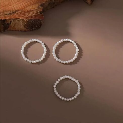 Dainty Beaded Pearl Stretch Knuckle Rings Stackable for Women Statement, Cute Small White Beads Finger Ring Vintage Simple Party Jewelry Accessories in Saudi Arabia