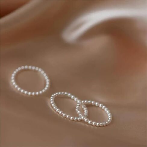 Dainty Beaded Pearl Stretch Knuckle Rings Stackable for Women Statement, Cute Small White Beads Finger Ring Vintage Simple Party Jewelry Accessories in Saudi Arabia