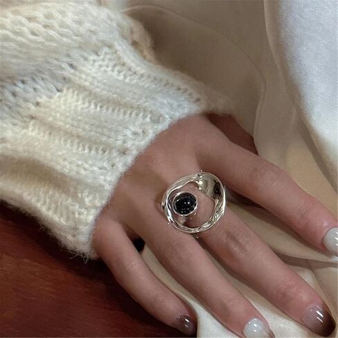 Irregular Black Stone Rings Fashion Adjustable Opening Rings Stacking Option Jewelry Stackable Accessory Fashion in Saudi Arabia