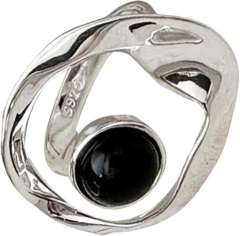 Irregular Black Stone Rings Fashion Adjustable Opening Rings Stacking Option Jewelry Stackable Accessory Fashion in Saudi Arabia