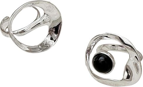 Irregular Black Stone Rings Fashion Adjustable Opening Rings Stacking Option Jewelry Stackable Accessory Fashion in Saudi Arabia