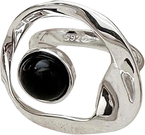 Irregular Black Stone Rings Fashion Adjustable Opening Rings Stacking Option Jewelry Stackable Accessory Fashion in Saudi Arabia