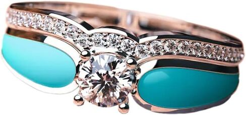 COLORFUL BLING 2/3Pcs Set Natural Turquoise Crystal Stackable Finger Rings Ocean Wave Joint Knuckle Ring for Women Jewelry Bohemian Elegant Two-in-One Halo Ring Twist Matching Rings in Kuwait