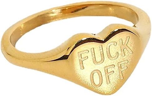 COLORFUL BLING Personalized Fuck Off Heart Band Ring Inspirational Middle Finger Tail Ring Titanium Steel Hypoallergenic Stacking Cool Dainty Fashion BFF Birthday Daughter Gifts for Women Girls in Kuwait