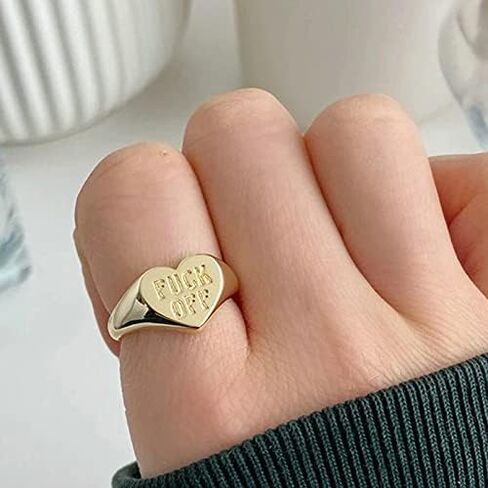COLORFUL BLING Personalized Fuck Off Heart Band Ring Inspirational Middle Finger Tail Ring Titanium Steel Hypoallergenic Stacking Cool Dainty Fashion BFF Birthday Daughter Gifts for Women Girls in Kuwait