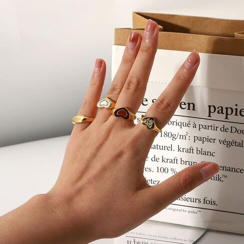 COLORFUL BLING Personalized Fuck Off Heart Band Ring Inspirational Middle Finger Tail Ring Titanium Steel Hypoallergenic Stacking Cool Dainty Fashion BFF Birthday Daughter Gifts for Women Girls in Kuwait