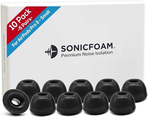 SONICFOAM (SFAir-3-Pro Small/Medium/Large Black) Memory Foam Earbud Tips - Compatible with AirPods Pro 3 - (6 Pack / 3 Pairs) in Saudi Arabia