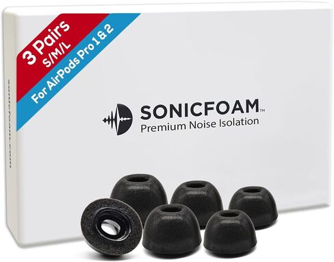 SONICFOAM (SFAir-3-Pro Small/Medium/Large Black) Memory Foam Earbud Tips - Compatible with AirPods Pro 3 - (6 Pack / 3 Pairs) in Saudi Arabia