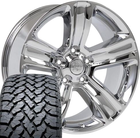 OE Wheels DG65 20 Inch Rims and Tires Fit Ram 1500 Style 5x139.7 20x9 Chrome - Hollander 2453 - TS-37 AT 275/55-20 (Set of 4) in Saudi Arabia