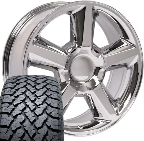OE Wheels CV83 20 Inch Rims and Tires Fit Tahoe Style 6x139.7 20x8.5 Chrome - Hollander 5308 - TS-37 AT 275/55-20 (Set of 4) in Saudi Arabia