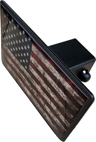 American Flag Trailer Hitch Cover, Battle Hardened Patriotic Design, Black Metal Frame, Vintage USA Stars and Stripes Pattern, for Trucks and SUVs in Saudi Arabia