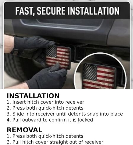 American Flag Trailer Hitch Cover, Battle Hardened Patriotic Design, Black Metal Frame, Vintage USA Stars and Stripes Pattern, for Trucks and SUVs in Saudi Arabia