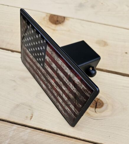 American Flag Trailer Hitch Cover, Battle Hardened Patriotic Design, Black Metal Frame, Vintage USA Stars and Stripes Pattern, for Trucks and SUVs in Saudi Arabia
