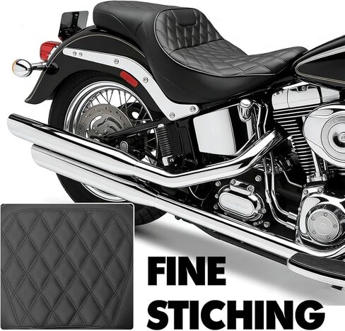 مقعد من قطعة واحدة للسائق والراكب 2-Up مناسب لـ 1997-2007 Harley Touring Road King Road Glide Electra Glide، خياطة سوداء in Kuwait