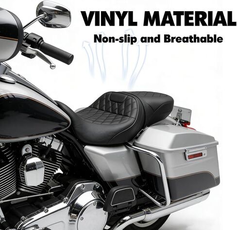 مقعد من قطعة واحدة للسائق والراكب 2-Up مناسب لـ 1997-2007 Harley Touring Road King Road Glide Electra Glide، خياطة سوداء in Kuwait