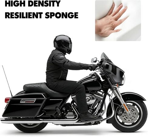 مقعد من قطعة واحدة للسائق والراكب 2-Up مناسب لـ 1997-2007 Harley Touring Road King Road Glide Electra Glide، خياطة سوداء in Kuwait