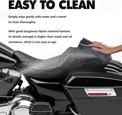 مقعد من قطعة واحدة للسائق والراكب 2-Up مناسب لـ 1997-2007 Harley Touring Road King Road Glide Electra Glide، خياطة سوداء in Kuwait