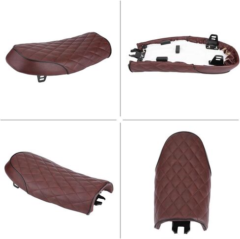 Vintage Flat Cafe Racer Seat, PU Leather Saddle Cushion with Mounting Brackets, Anti-Slip for CG125 GN CB400SS, Brown Color in Saudi Arabia