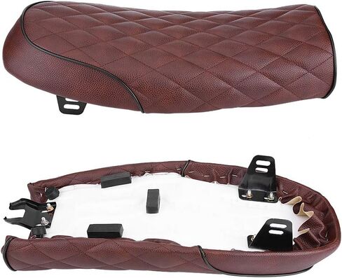 Vintage Flat Cafe Racer Seat, PU Leather Saddle Cushion with Mounting Brackets, Anti-Slip for CG125 GN CB400SS, Brown Color in Saudi Arabia