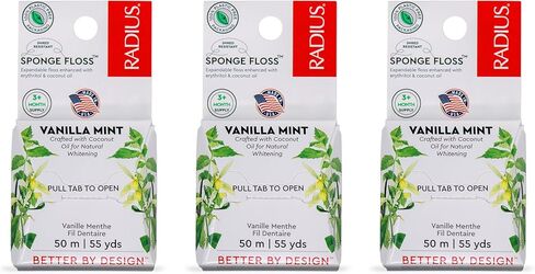 RADIUS Vanilla Mint Dental Floss 55 Yards Vegan & Non-Toxic Oral Care Boost & Designed to Help Fight Plaque Clear - Pack of 3 in Kuwait