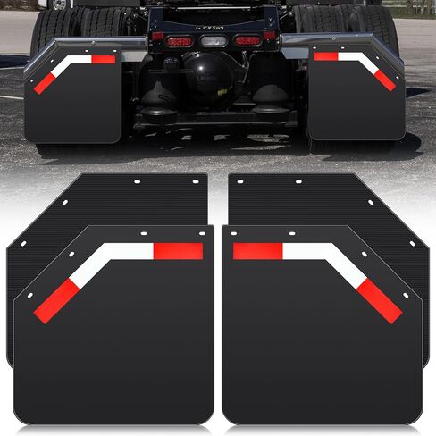 BBTO 4 Pack 24" x 24" Angled Mud Flaps for Semi Trucks 1/5" Thick Black Heavy Duty Mudflaps with 8 Pcs PVC Night Reflective Stickers Fit for Semi Trucks Trailers in Saudi Arabia