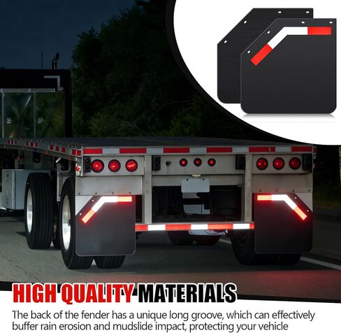BBTO 4 Pack 24" x 24" Angled Mud Flaps for Semi Trucks 1/5" Thick Black Heavy Duty Mudflaps with 8 Pcs PVC Night Reflective Stickers Fit for Semi Trucks Trailers in Saudi Arabia