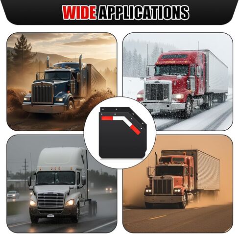 BBTO 4 Pack 24" x 24" Angled Mud Flaps for Semi Trucks 1/5" Thick Black Heavy Duty Mudflaps with 8 Pcs PVC Night Reflective Stickers Fit for Semi Trucks Trailers in Saudi Arabia