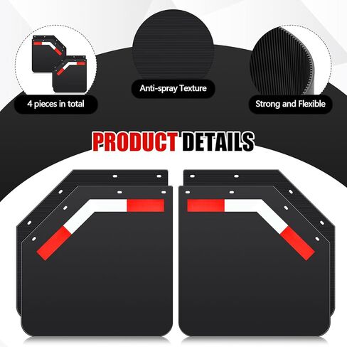 BBTO 4 Pack 24" x 24" Angled Mud Flaps for Semi Trucks 1/5" Thick Black Heavy Duty Mudflaps with 8 Pcs PVC Night Reflective Stickers Fit for Semi Trucks Trailers in Saudi Arabia