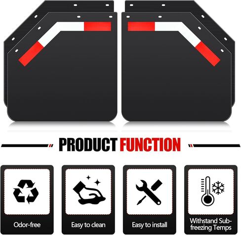 BBTO 4 Pack 24" x 24" Angled Mud Flaps for Semi Trucks 1/5" Thick Black Heavy Duty Mudflaps with 8 Pcs PVC Night Reflective Stickers Fit for Semi Trucks Trailers in Saudi Arabia