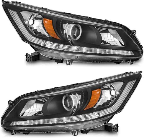 WEELMOTO Headlight for 2013 2014 2015 Honda Accord Sedan 4-Door Halogen Projector Headlamp,Black Housing Amber Reflector Left+Right OE Style in Saudi Arabia