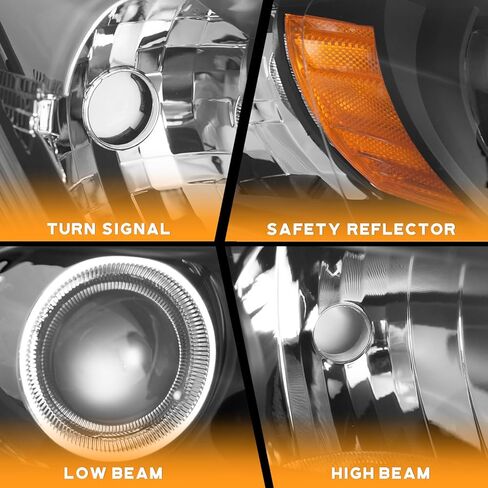 WEELMOTO Headlight for 2013 2014 2015 Honda Accord Sedan 4-Door Halogen Projector Headlamp,Black Housing Amber Reflector Left+Right OE Style in Saudi Arabia