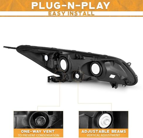 WEELMOTO Headlight for 2013 2014 2015 Honda Accord Sedan 4-Door Halogen Projector Headlamp,Black Housing Amber Reflector Left+Right OE Style in Saudi Arabia