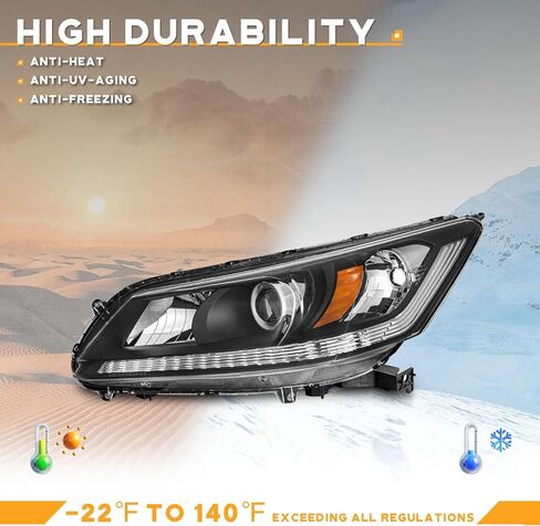 WEELMOTO Headlight for 2013 2014 2015 Honda Accord Sedan 4-Door Halogen Projector Headlamp,Black Housing Amber Reflector Left+Right OE Style in Saudi Arabia