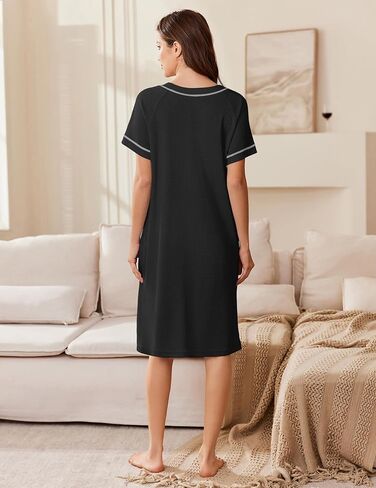 Ekouaer Women Zipper Robe Short Waffle Knit Bathrobe Lightweight Housecoat Soft Knee Length Loungewear with Pockets Black, M in Saudi Arabia