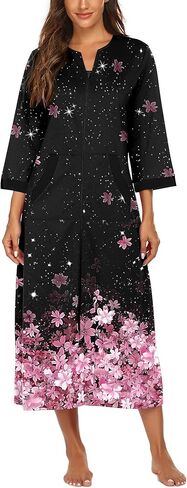 Ekouaer Robes for Women 3/4 Sleeves Zipper Robe Zip Front Housecoat with Pockets in Saudi Arabia