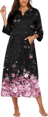 Ekouaer Robes for Women 3/4 Sleeves Zipper Robe Zip Front Housecoat with Pockets in Saudi Arabia