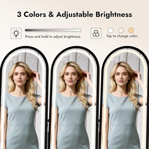 Zamildon's LED Mirror Jewelry Cabinet Standing, 360° Swivel Arched Full Length Mirror Jewelry Armoire with Adjustable LED Lights, Large Lockable Jewelry Organizer with Storage Shelves (Black) in Saudi Arabia
